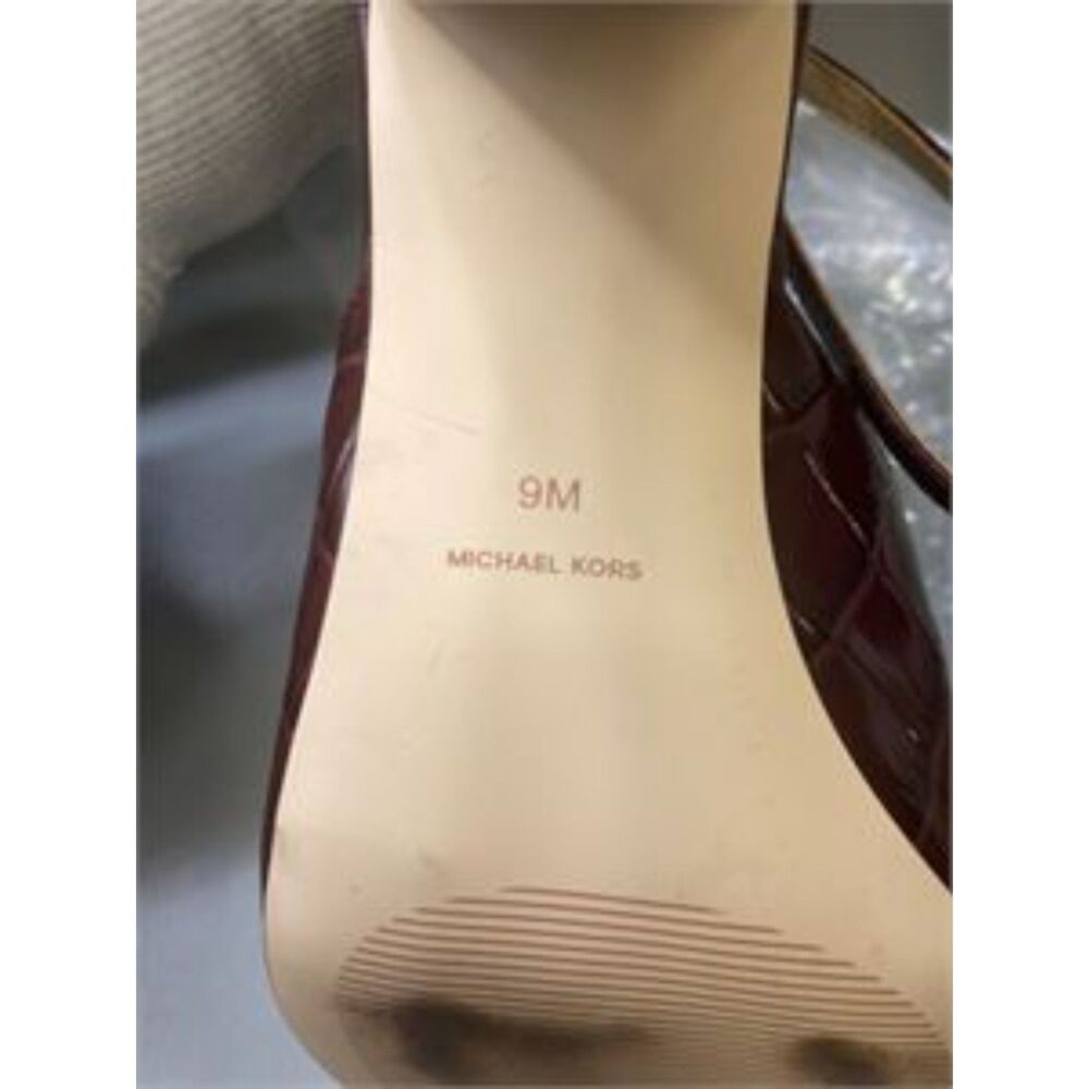 Michael Kors Electra Oxblood Leather Sandals Clear Lucite Heel Ankle Strap Sze 9 - Picture 6 of 6